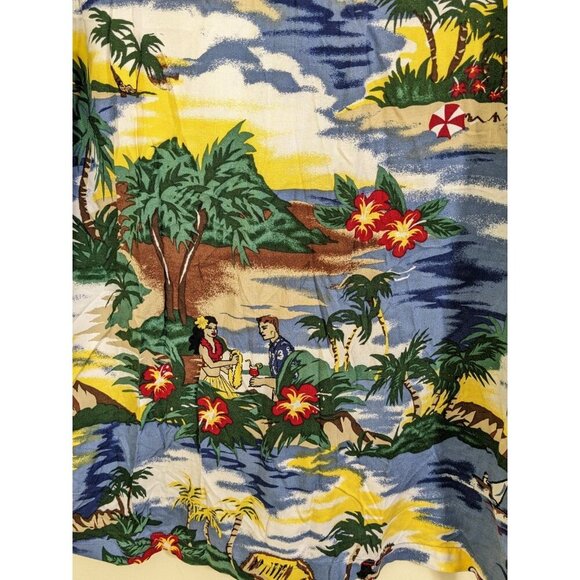 Vintage 90s Utility Hawaiian Shirt Mens Medium Beach Palm Tree Tropical Floral - Picture 4 of 6